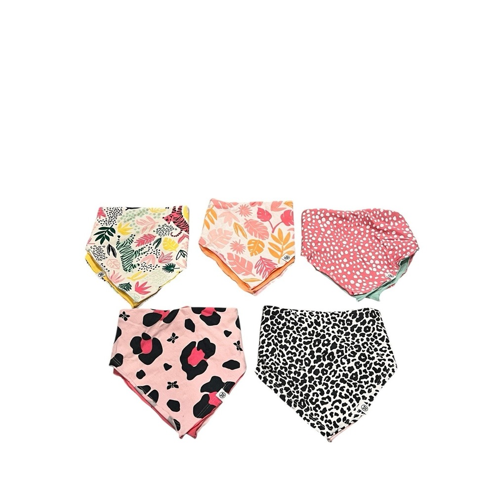 Lot of 5  Bandana Bibs Burp Cloth Honest Baby Organic Cotton Reversible Colorful